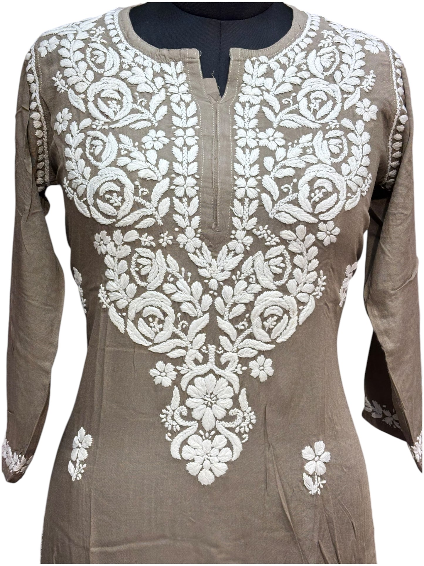 Modal Chikankari Kurti with Delicate White Embroidery