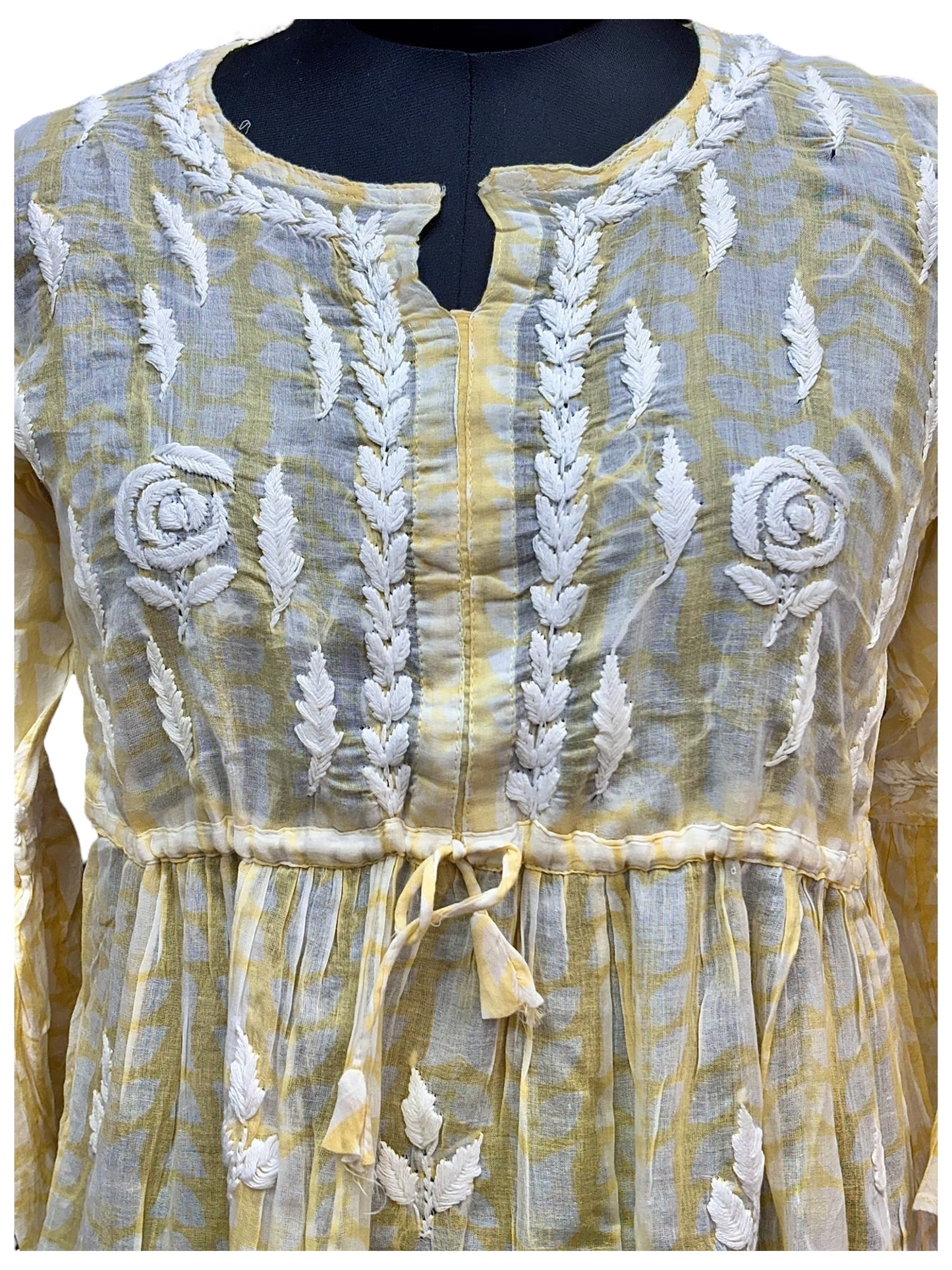 Printed Mulmul Short Tunic with White Embroidery