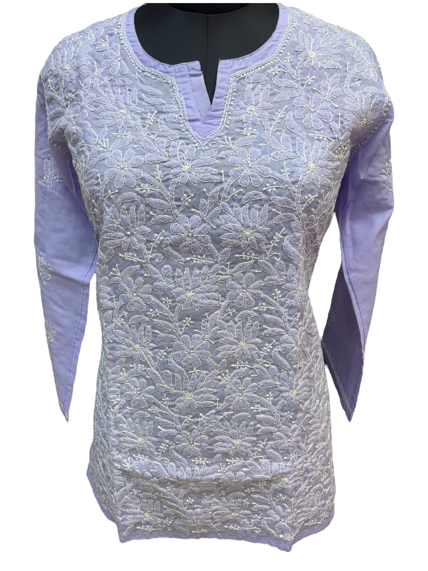 Pure Mulmul Short Kurti with Intricate Shadow Embroidery - Comfort With Elegance