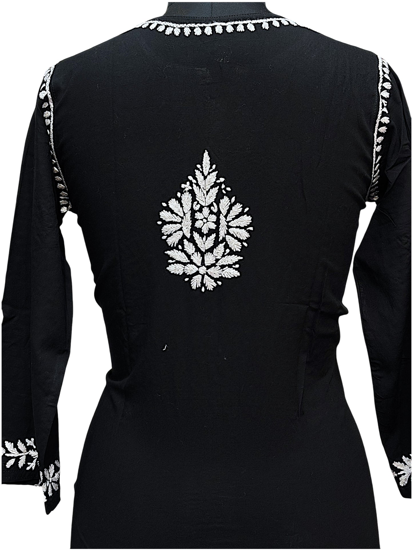 Modal Black Chikankari Kurti with Delicate White Embroidery