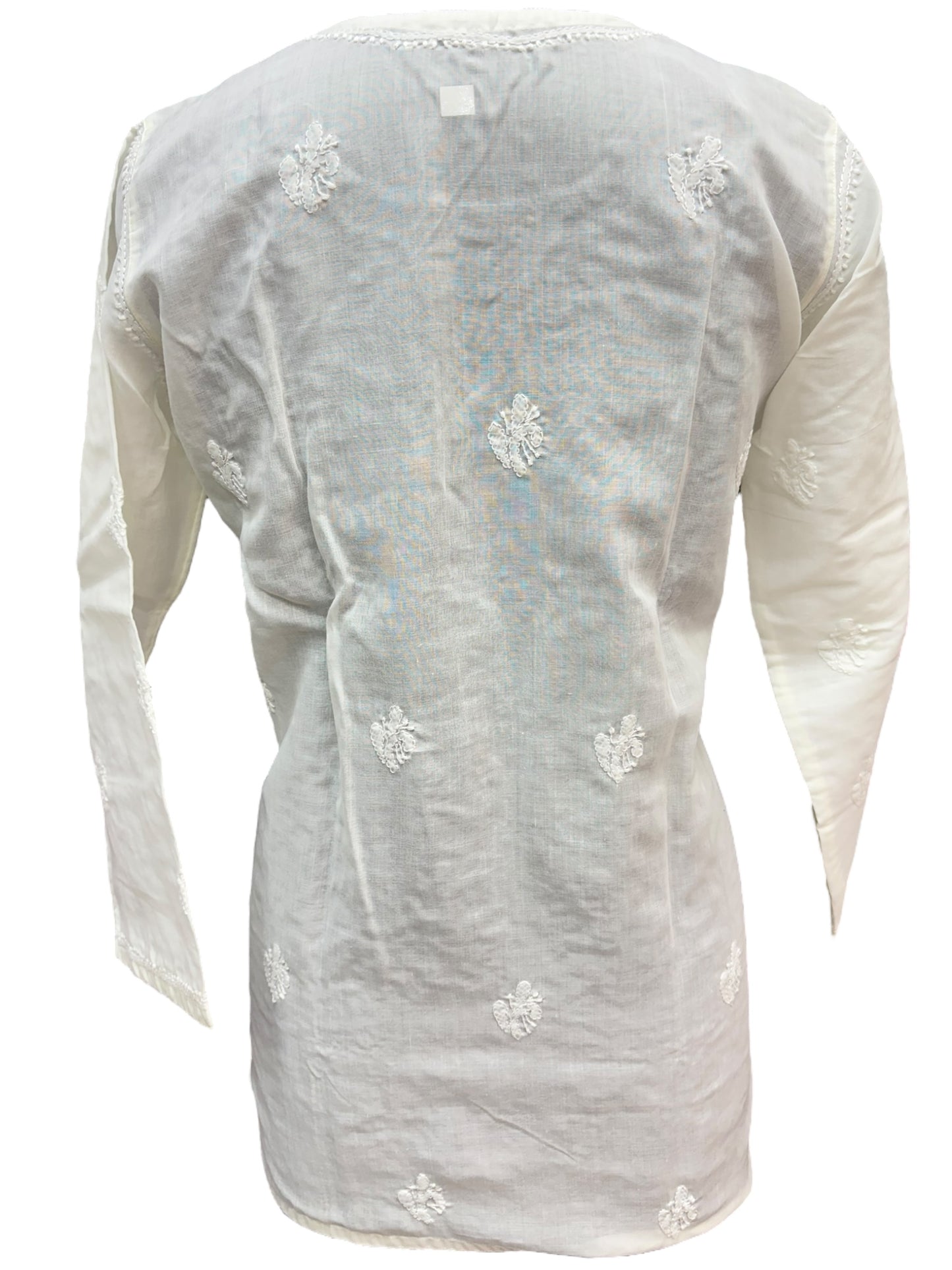 Pure Mulmul Short Kurti with Intricate Shadow Embroidery - Comfort With Elegance