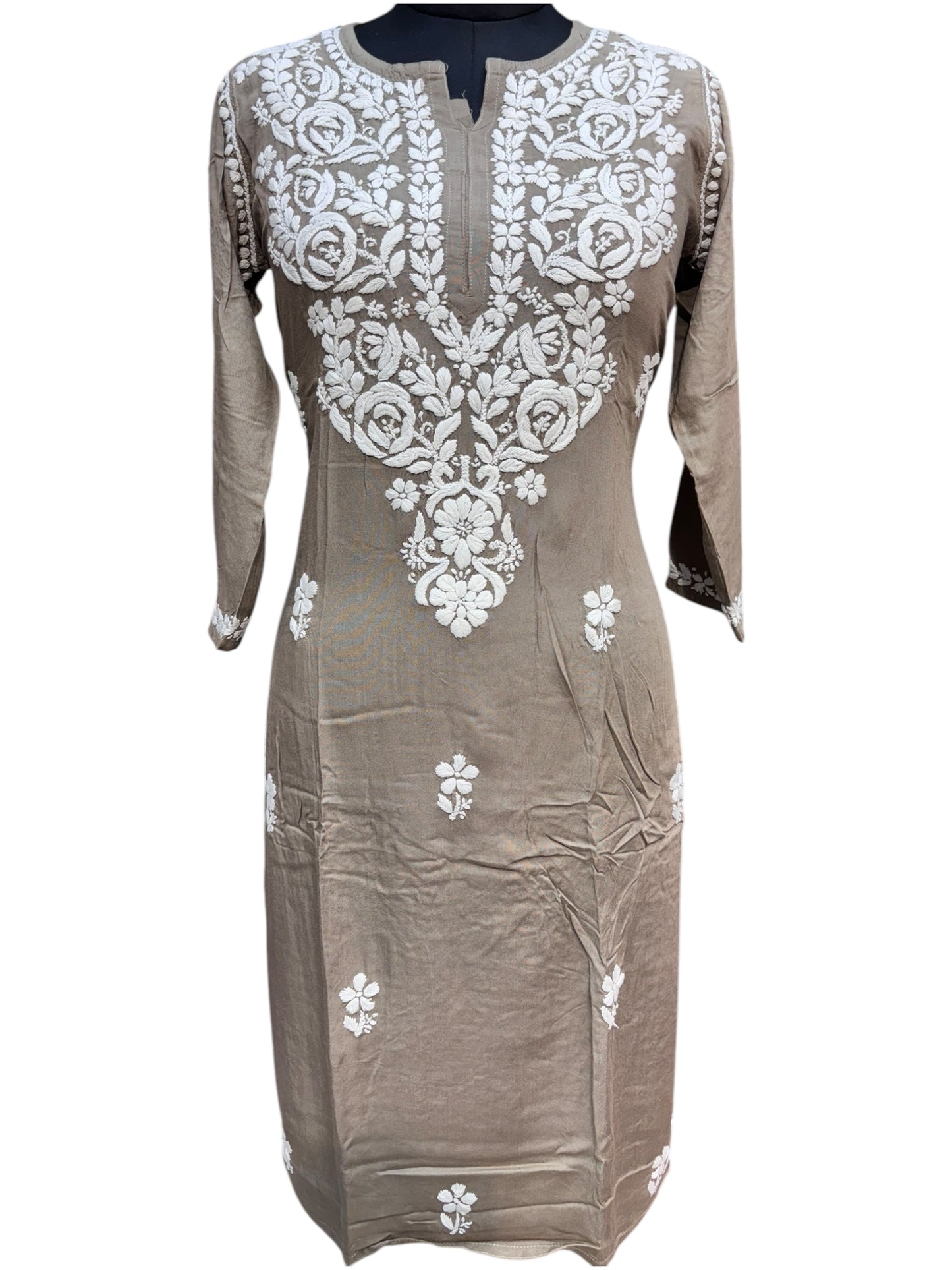 Modal Chikankari Kurti with Delicate White Embroidery