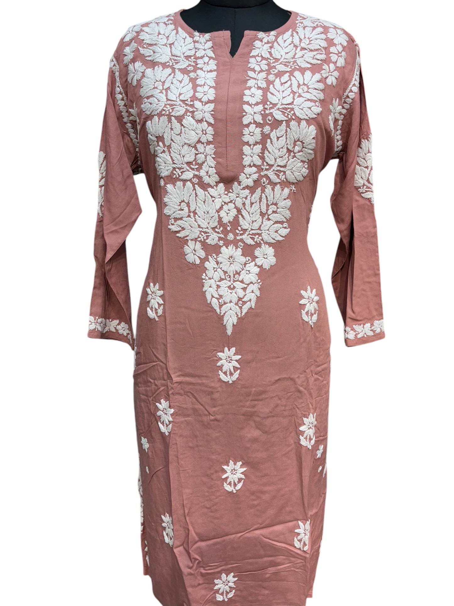 Modal Chikankari Kurti with Delicate White Embroidery