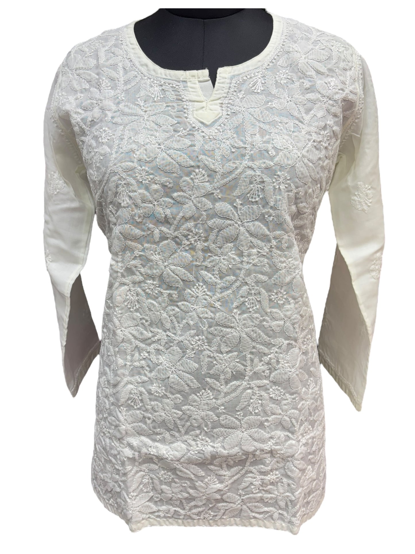 Pure Mulmul Short Kurti with Intricate Shadow Embroidery - Comfort With Elegance
