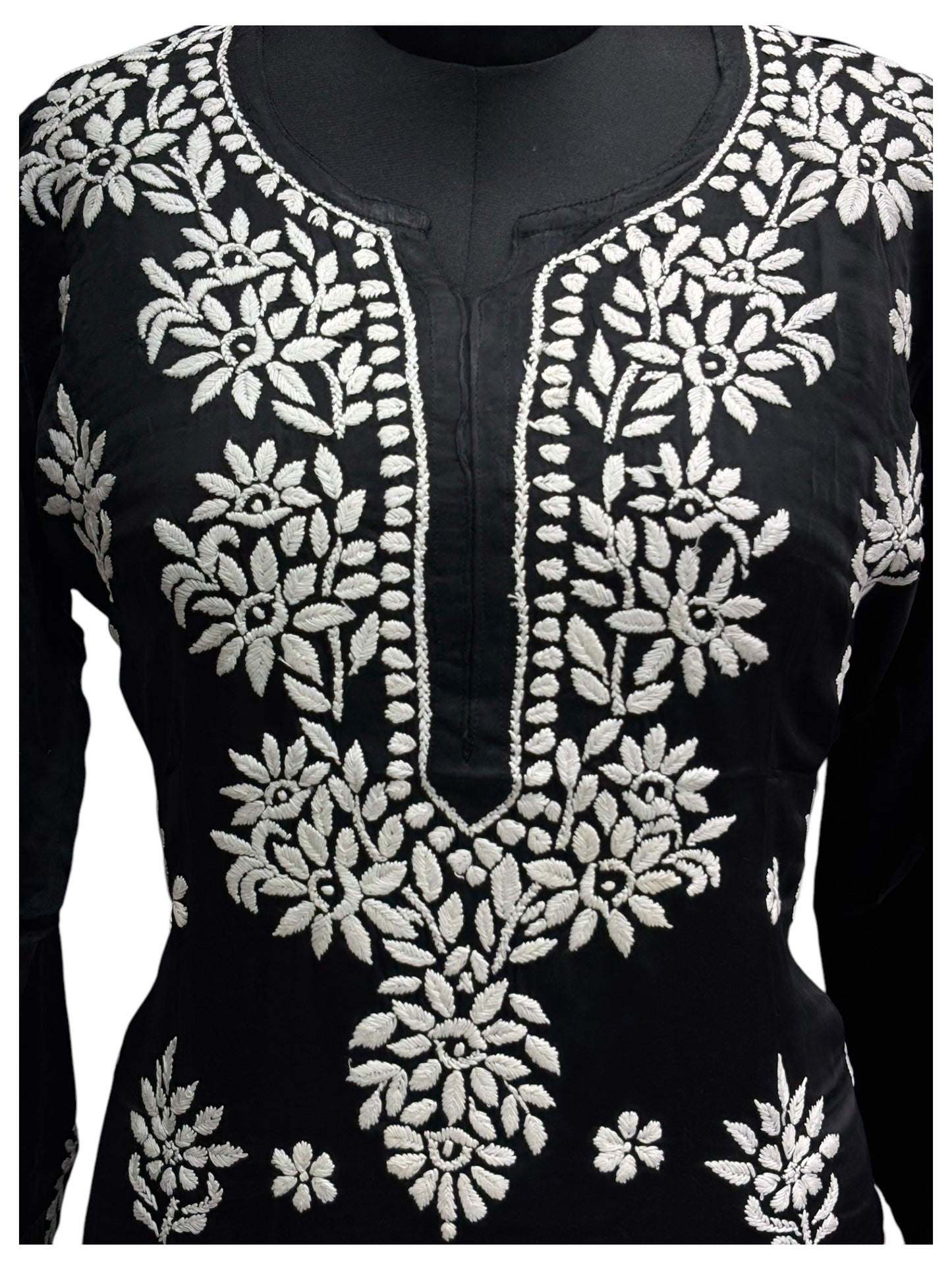 Premium Black Modal Satin Kurti With 3D Embroidery