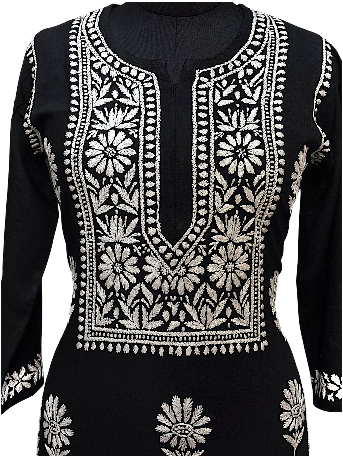 Modal Black Chikankari Kurti with Delicate White Embroidery