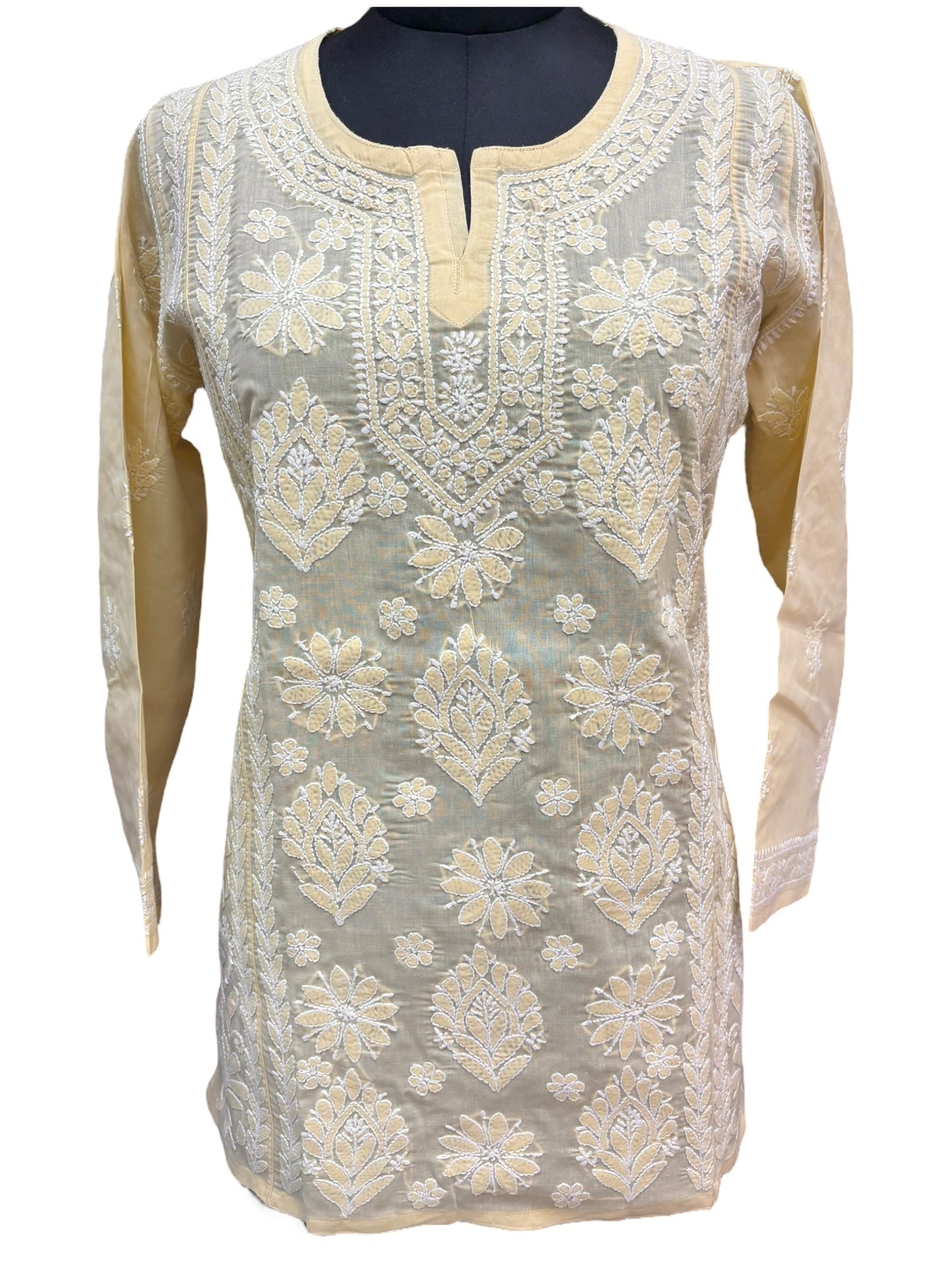 Pure Mulmul Short Kurti with Intricate Shadow Embroidery - Comfort With Elegance