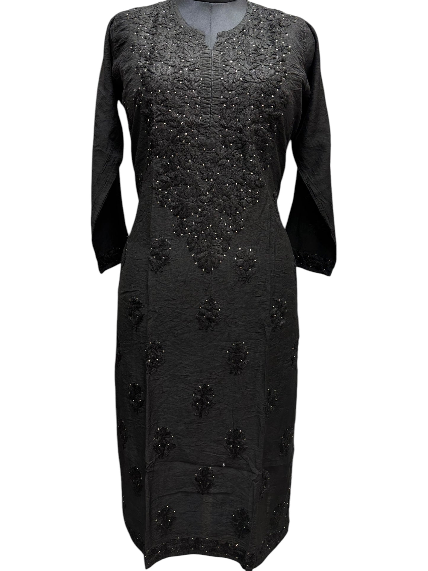 Luxurious Silk Black Kurti with Mukaish & intricate Resham Embroidery– Unveiling Timeless Artistry
