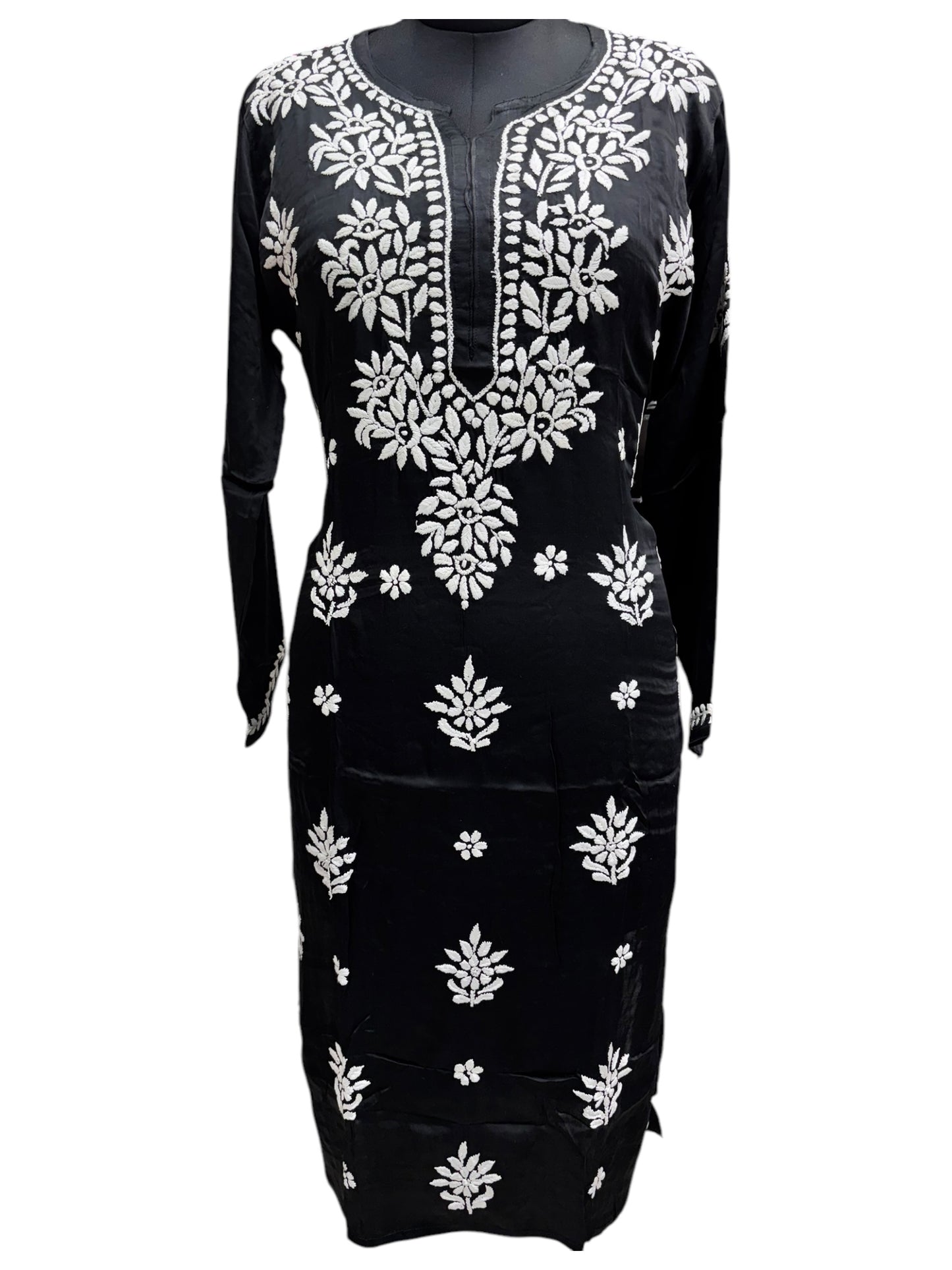 Premium Black Modal Satin Kurti With 3D Embroidery
