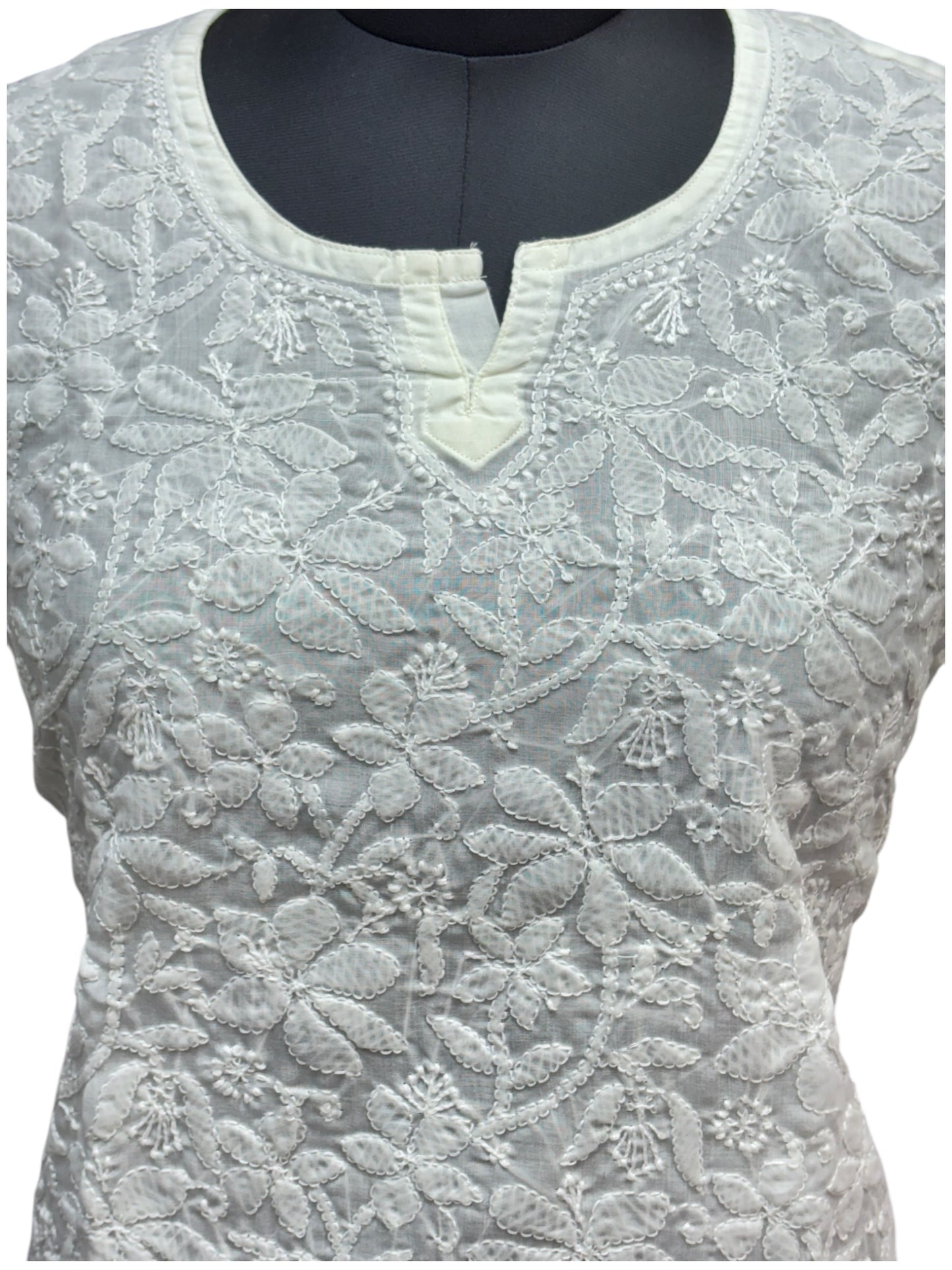 Pure Mulmul Short Kurti with Intricate Shadow Embroidery - Comfort With Elegance