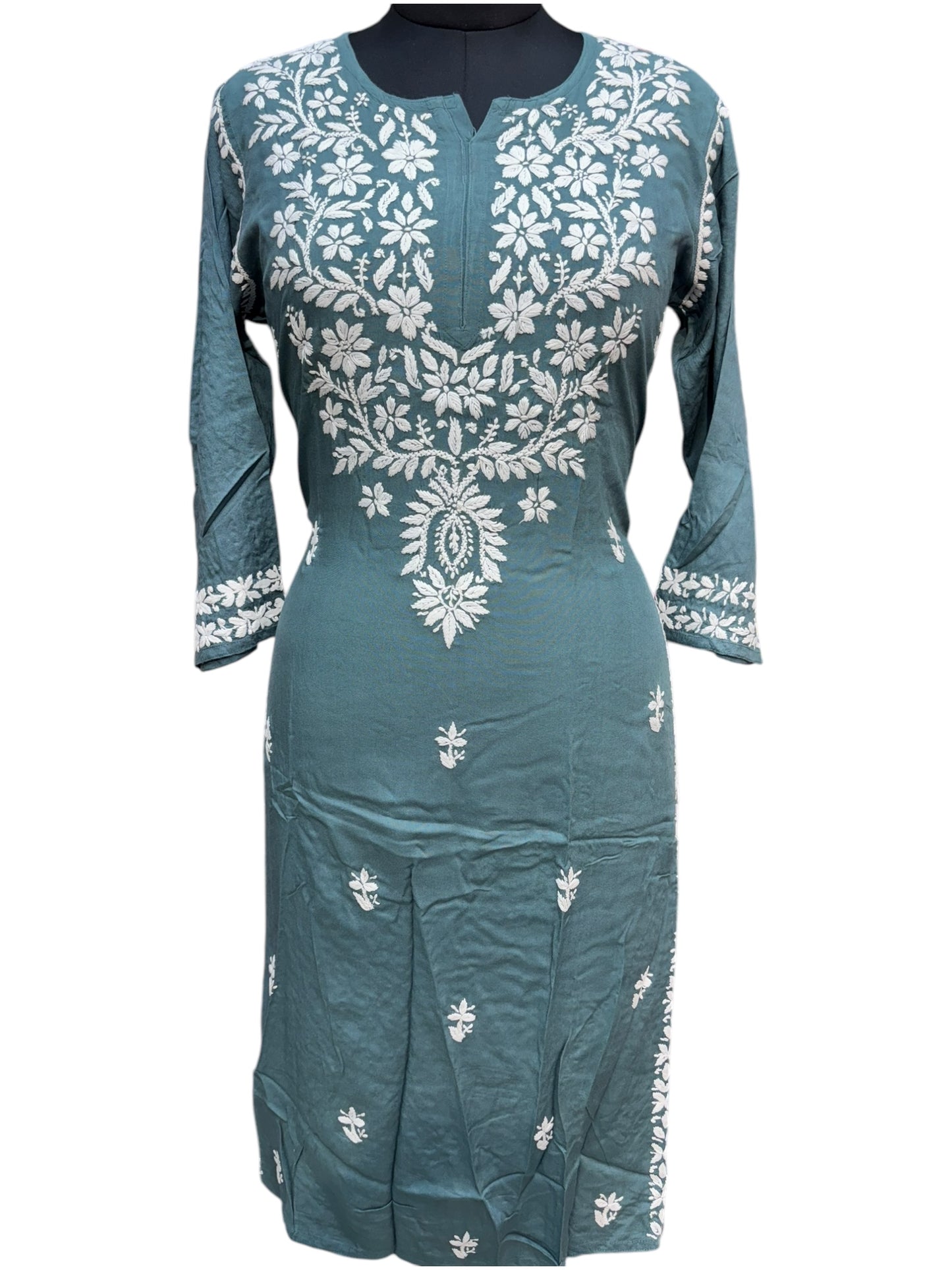 Modal Chikankari Kurti with Delicate White Embroidery