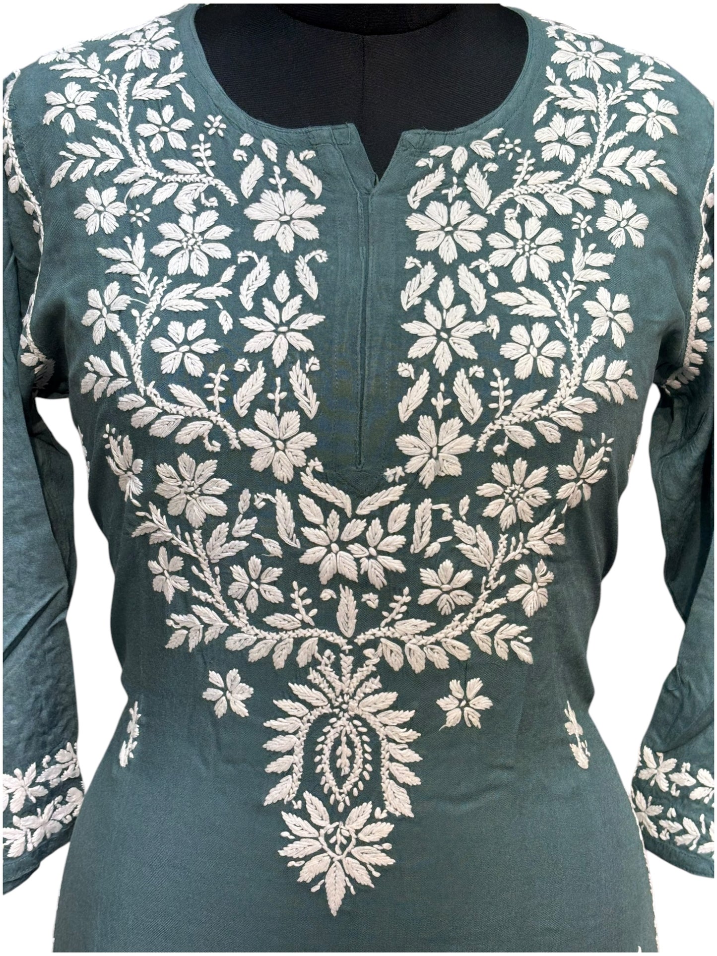 Modal Chikankari Kurti with Delicate White Embroidery