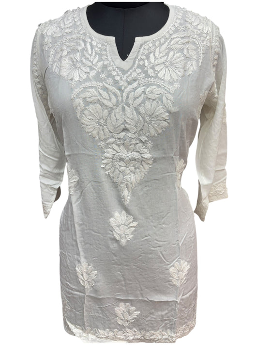 Soft Modal Short Kurti with White Embroidery - Perfect blend of comfort and style