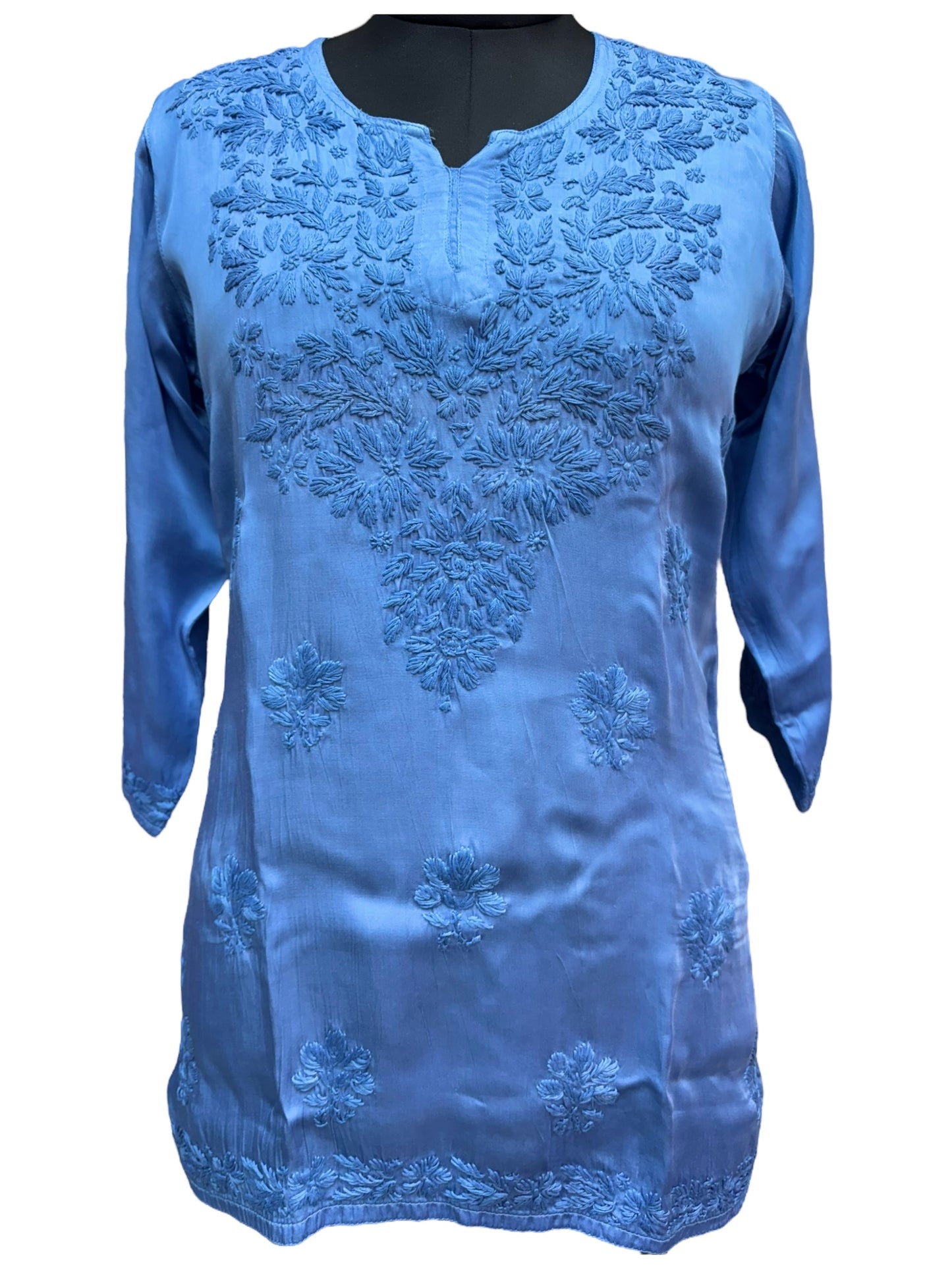 Premium Modal Satin Short Kurti With 3D Embroidery