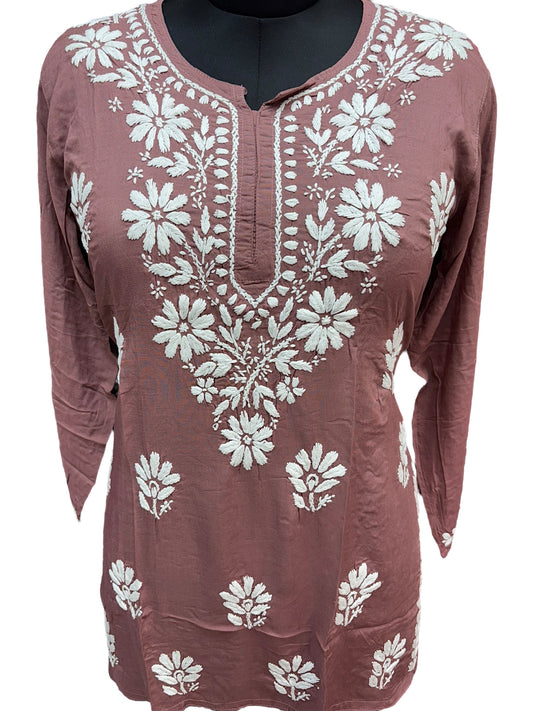 Soft Modal Short Kurti with White Embroidery - Perfect blend of comfort and style