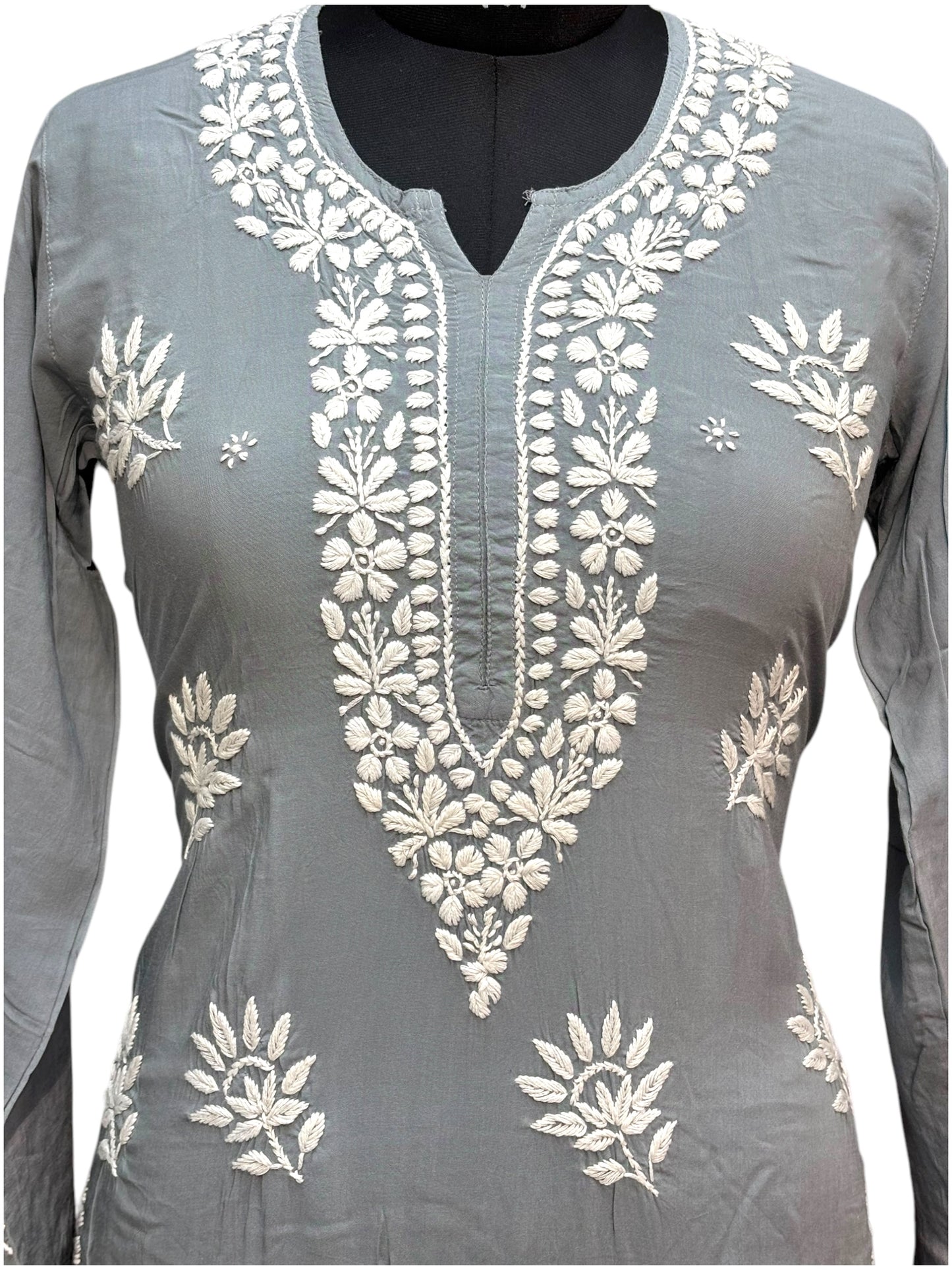 Modal Chikankari Kurti with Delicate White Embroidery