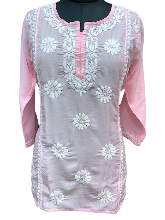 Pure Muslin Short Kurti With 3D Embroidery