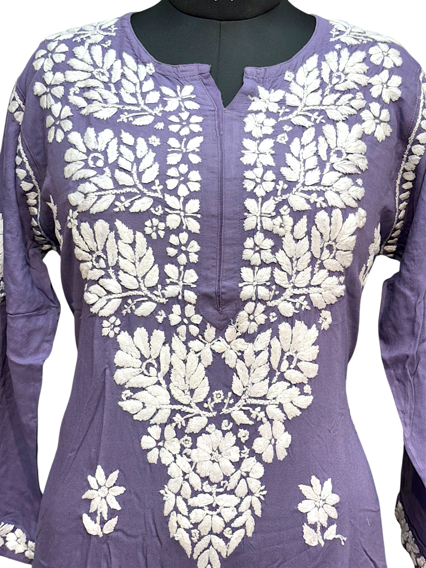 Modal Chikankari Kurti with Delicate White Embroidery