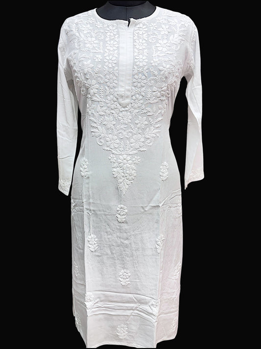 Modal White Chikankari Kurti with Delicate Embroidery