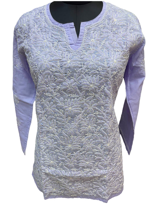 Pure Mulmul Short Kurti with Intricate Shadow Embroidery - Comfort With Elegance