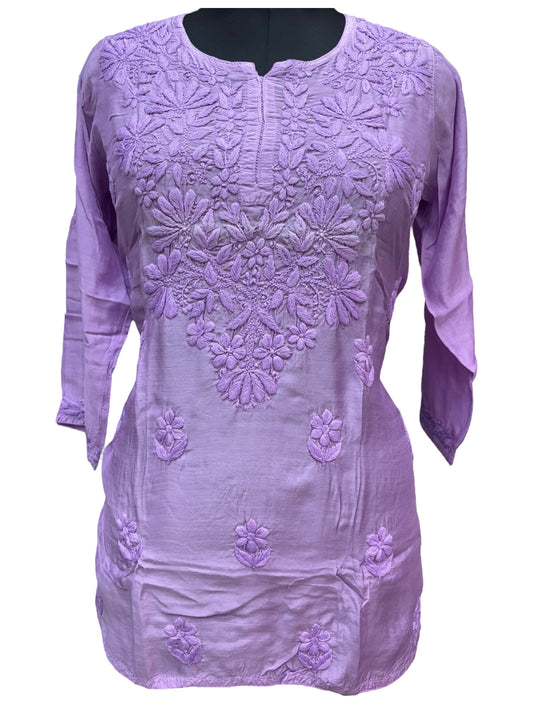 Pure Muslin Short Kurti With Self-Thread 3D Embroidery