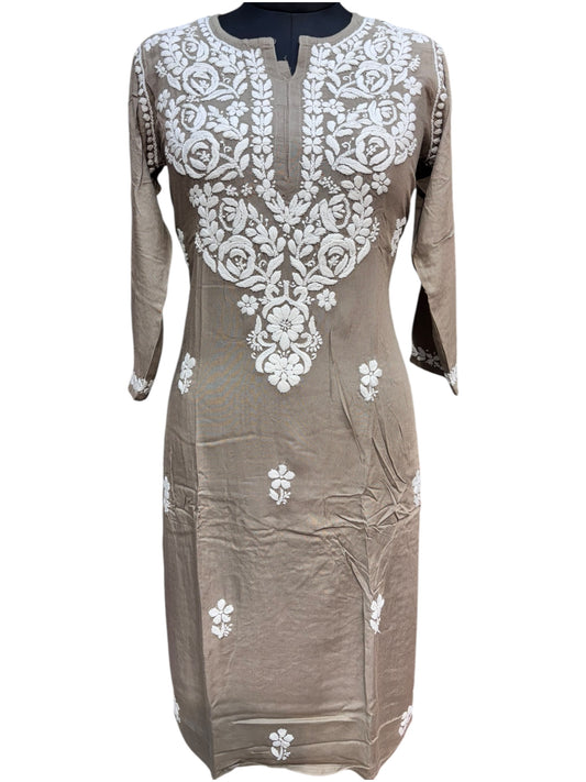 Modal Chikankari Kurti with Delicate White Embroidery
