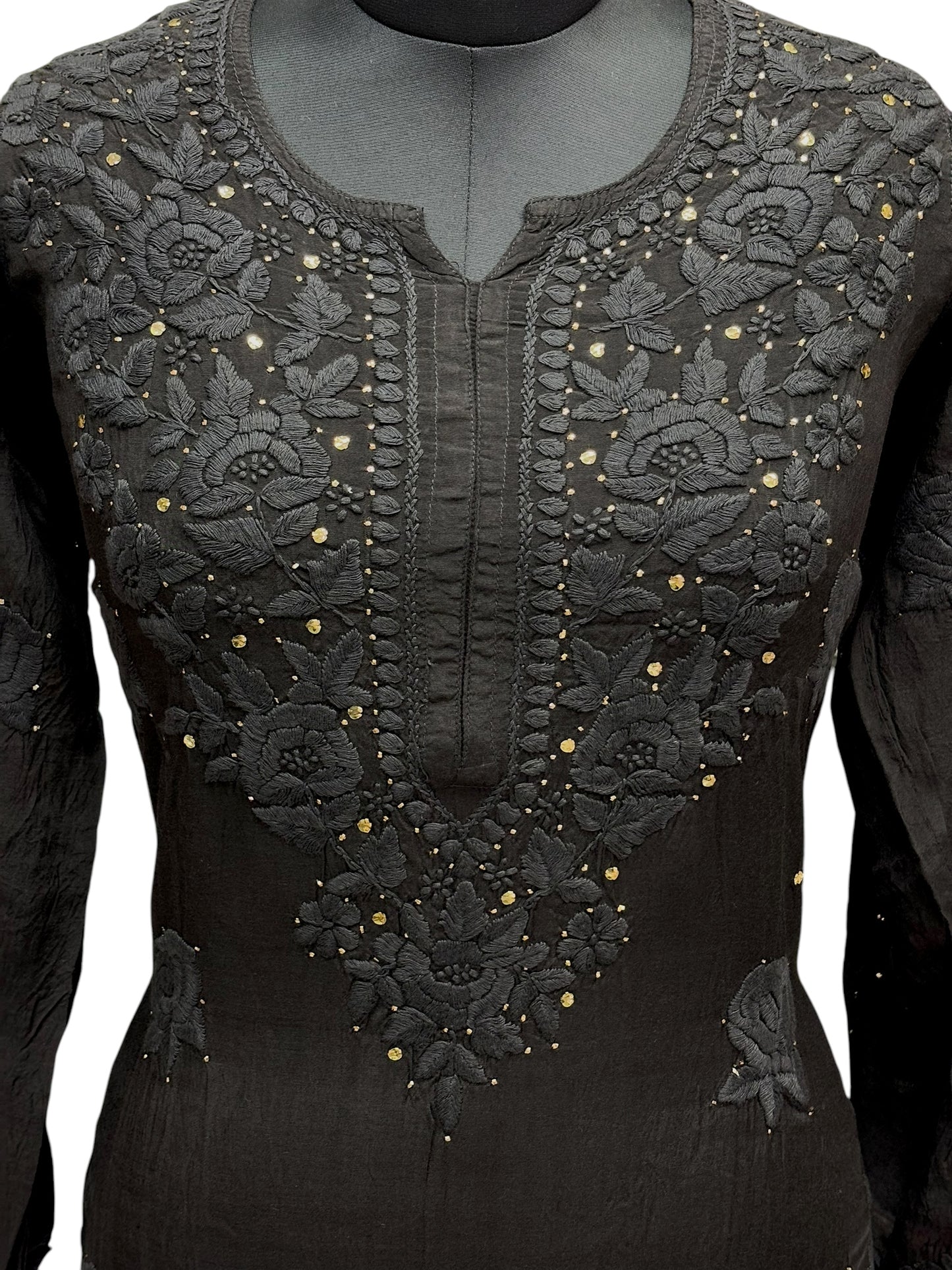 Stunning Muslin Black Kurti with Mukaish & Self-Thread 3D Embroidery