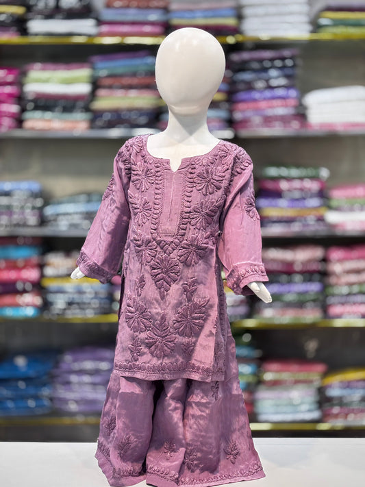 Exclusive American Crepe Kids Sharara Set With 3d Embroidery