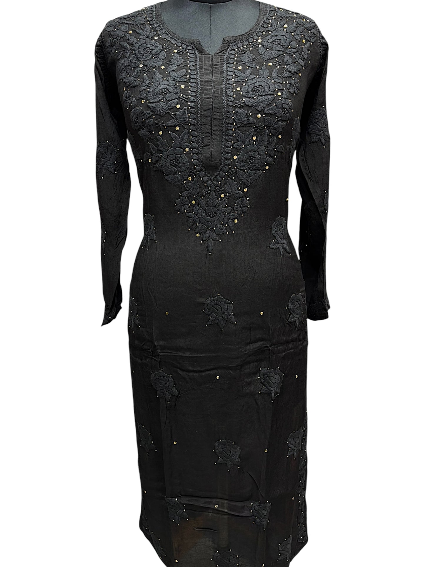 Stunning Muslin Black Kurti with Mukaish & Self-Thread 3D Embroidery