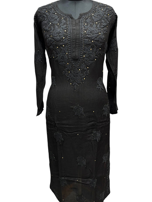 Stunning Muslin Black Kurti with Mukaish & Self-Thread 3D Embroidery