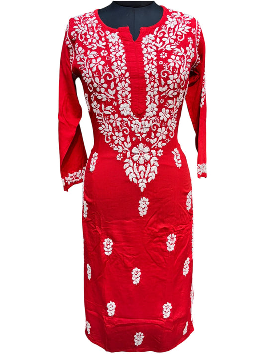 Modal Chikankari Kurti with Delicate White Embroidery