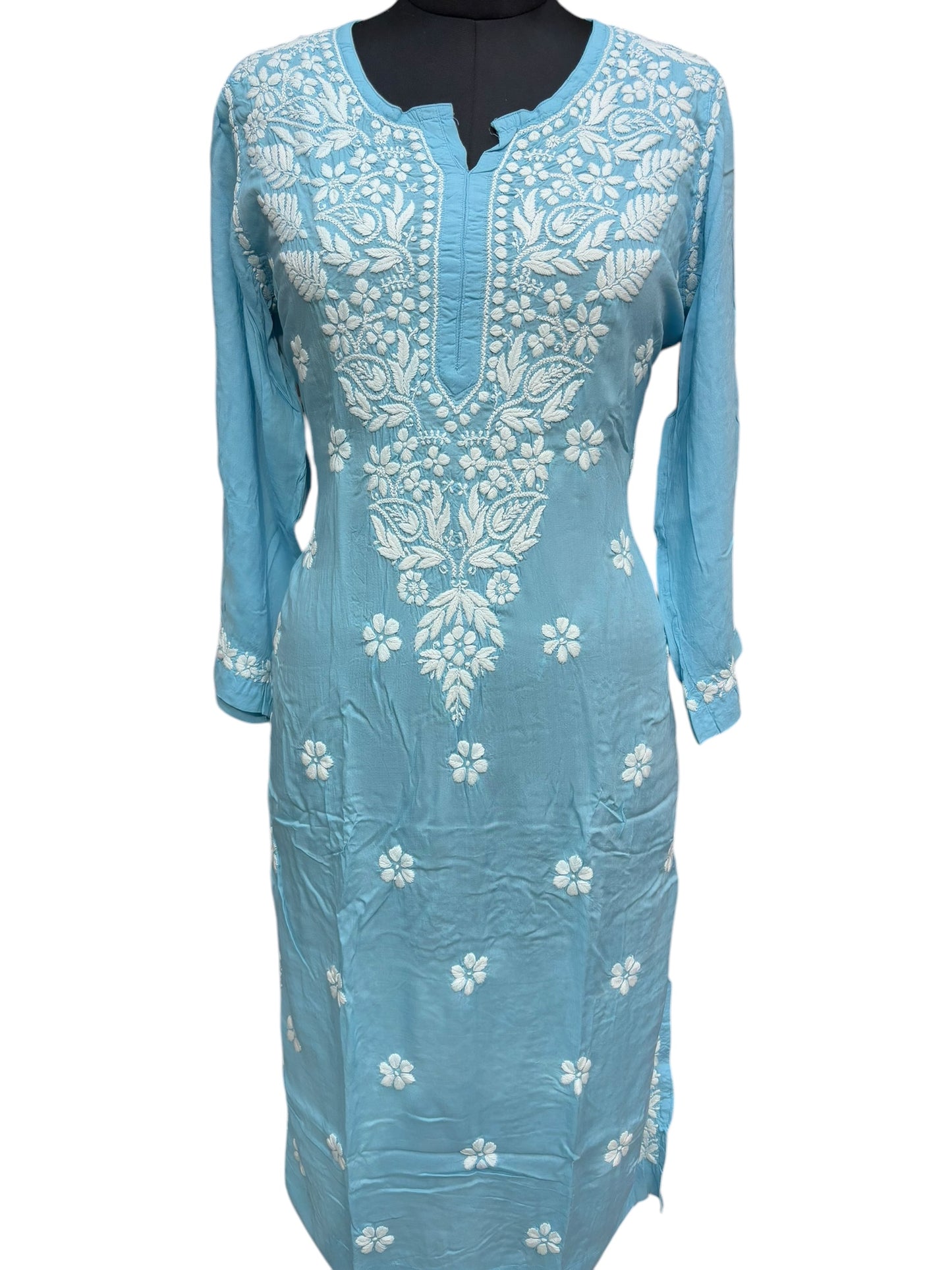 Modal Chikankari Kurti with Delicate White Embroidery