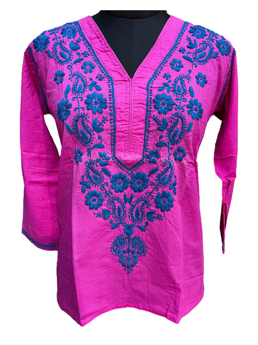 Pure Cotton Short Kurti With 3D Embroidery