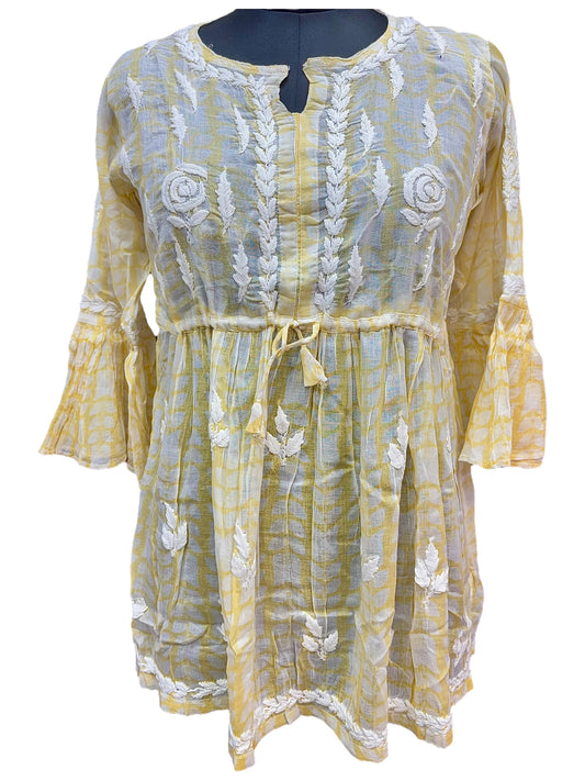 Printed Mulmul Short Tunic with White Embroidery