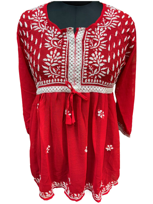 Georgette Short Tunic with White Embroidery