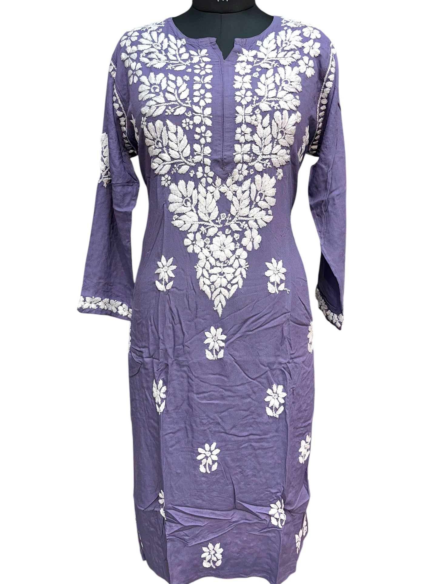 Modal Chikankari Kurti with Delicate White Embroidery
