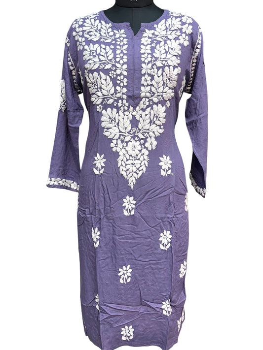 Modal Chikankari Kurti with Delicate White Embroidery