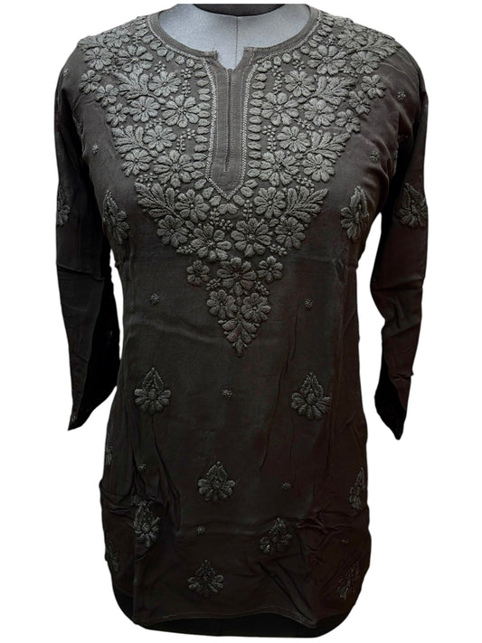 Premium Black Viscos Short Kurti With Fine 3D Embroidery