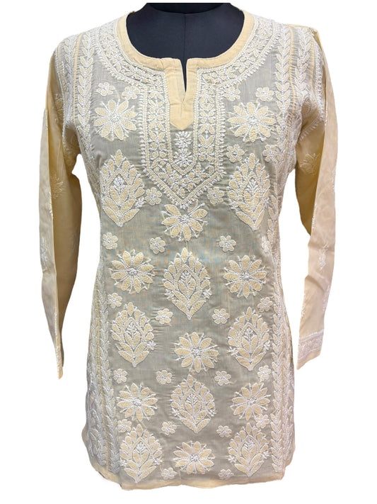 Pure Mulmul Short Kurti with Intricate Shadow Embroidery - Comfort With Elegance