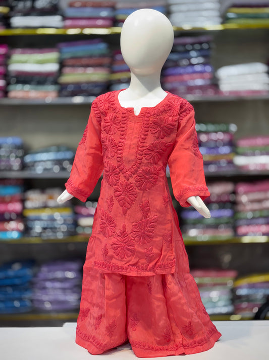 Exclusive American Crepe Kids Sharara Set With 3d Embroidery