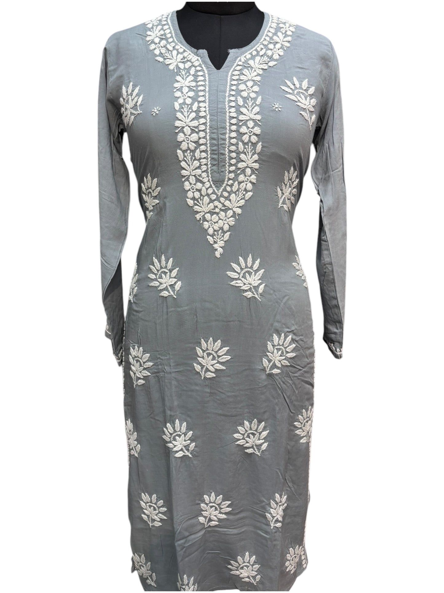 Modal Chikankari Kurti with Delicate White Embroidery