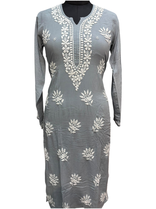 Modal Chikankari Kurti with Delicate White Embroidery