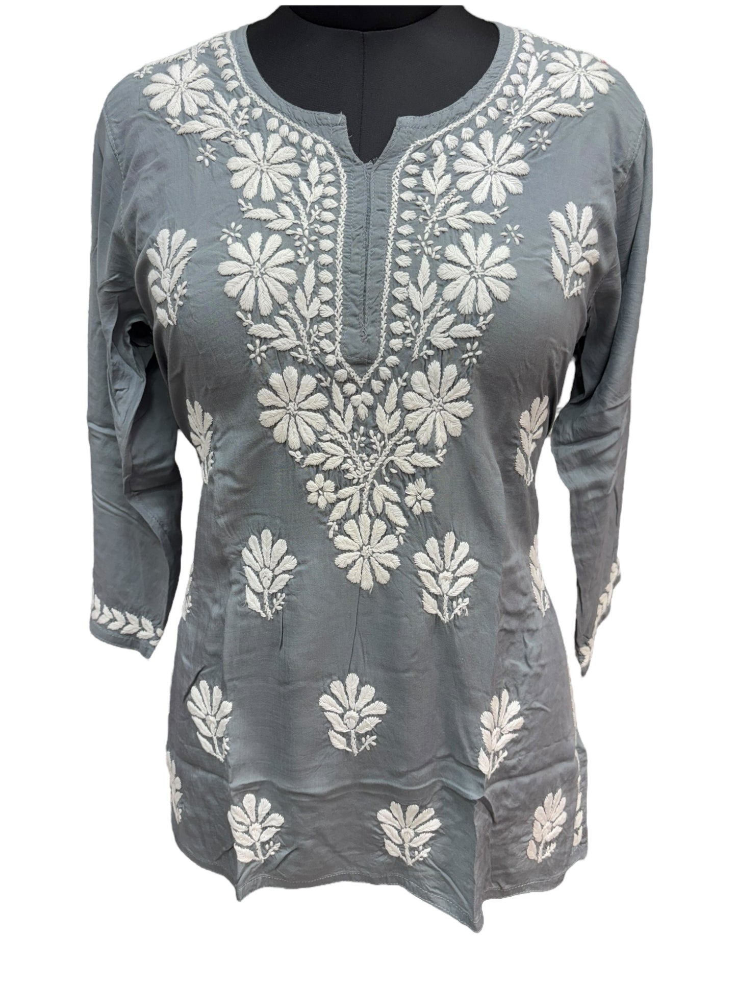 Soft Modal Short Kurti with White Embroidery - Perfect blend of comfort and style