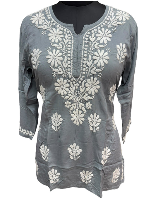 Soft Modal Short Kurti with White Embroidery - Perfect blend of comfort and style