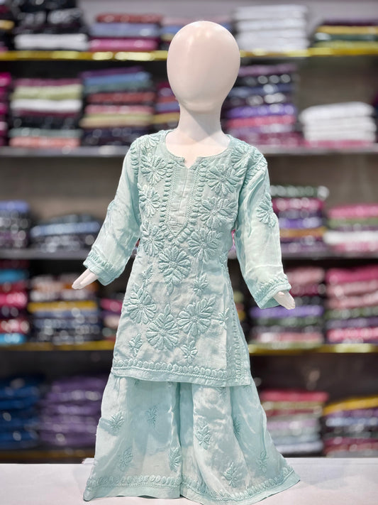 Exclusive American Crepe Kids Sharara Set With 3d Embroidery