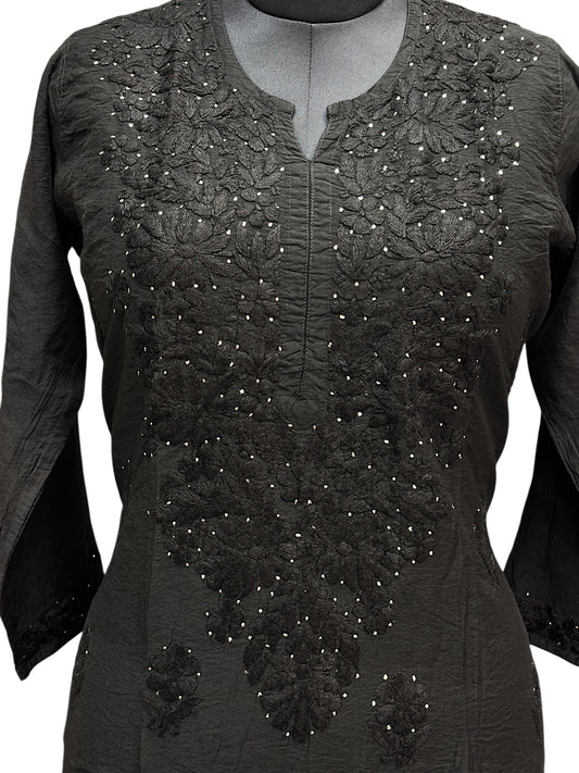 Luxurious Silk Black Kurti with Mukaish & intricate Resham Embroidery– Unveiling Timeless Artistry