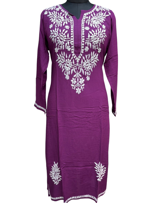 Modal Chikankari Kurti with Delicate White Embroidery