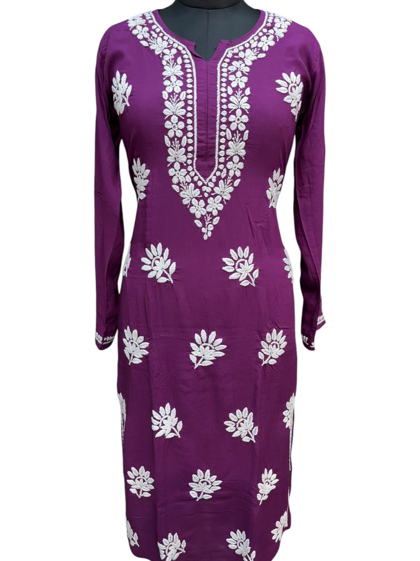 Modal Chikankari Kurti with Delicate White Embroidery