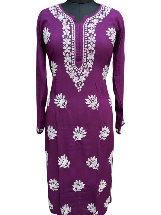 Modal Chikankari Kurti with Delicate White Embroidery