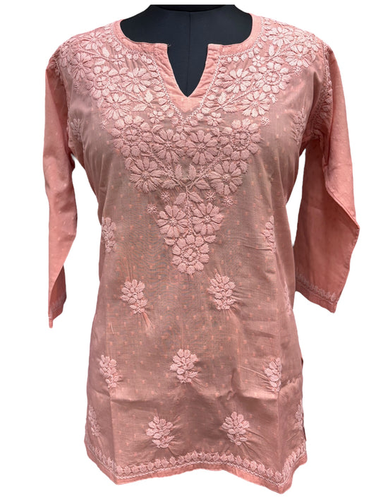 Pure Dobby Cotton Short Kurti With 3D Embroidery